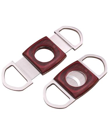 amropi Cigar Cutter Guillotine Stainless Steel Mahogany Wood Cigar Clippers in Gift Pouch 2 Pack (Silver Red x 2)