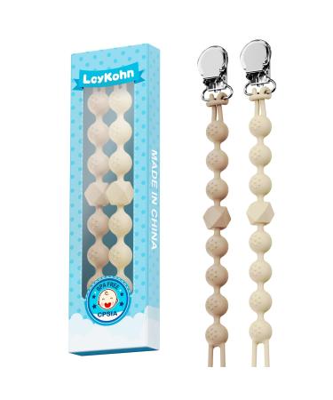 LcyKohn Silicone Pacifier Clip Durable Textured Pacifier Holder Clips Fits Most Pacifier Styles Pacifier Strap with Clip for Baby Boy or Girl (Toast&Buttercream) 2-Pack