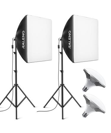 RALENO Softbox Lighting Kit, Softbox Photography Light with 50W 5500K LED Bulbs, 20''X20'' Reflectors for Portrait Shooting, Live Streaming, Commercial Product, Advertising Shooting