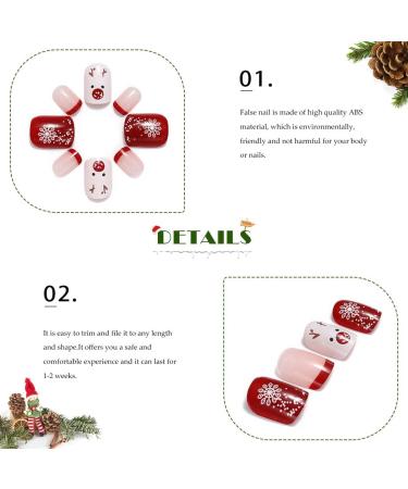 Vatocu Christmas False Nails - Short Red Snowflake & Elk Press on Nails | Snowman Acrylic Stick on Nails for Women & Girls (24pcs) - Buy Online on SooperMarket.com