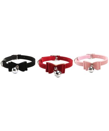 Cat Collar Kitten Velvet Bow Tie Safety Elastic Bowtie Bell Color Pink Black Red Blue Purple 3pcs