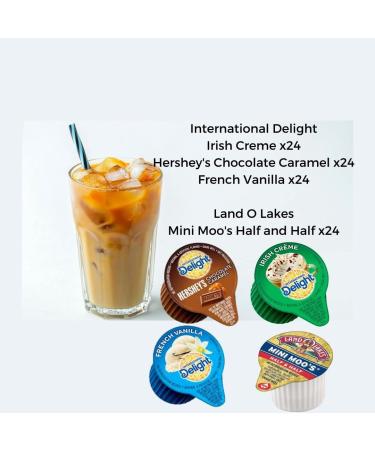 International Delight Creamer Singles 96 Count Variety Pack - French Vanilla, Irish Creme, Hershey's Chocolate Caramel, Mini Moos Half And Half - Includes Coffee Scoop/Bag Clip - Bulk Coffee Creamer - Buy Online on SooperMarket.com