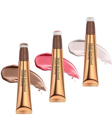 LMDAOO 3PCS Blush Contour Highlighter Beauty Wall Natural Matt Finish Highlighter Blush Contour Stick Silky Smooth Cream Highlighter Blush Contour Stick 3Pcs 30 G (1 Series Pack)