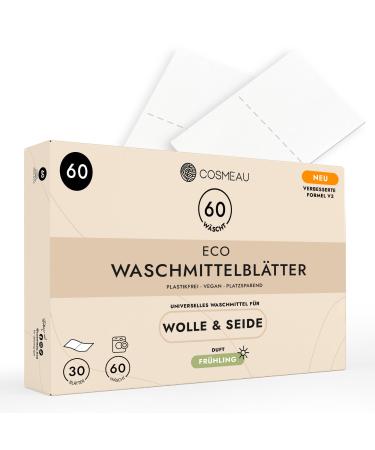 Cosmeau detergent leaves for wool and silk - fresh spring - up to 60 washes (30 leaves) - Sustainable detergent leaves - plastic -free & perfect as a travel detergent wool & silk - fresh spring (60s pack)