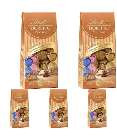 Lindt chocolate - fioretto minis mixture |115 G |Approx. 10 full milk chocolates in the varieties of marzipan cappuccino and nougat alcoholic |Praline gift |Chocolate gift (pack with 5) mixture 115 g (pack with 5)