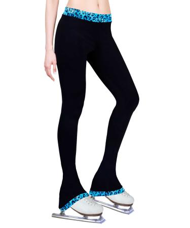 Figure Skating Practice Pants Leopard Turquoise Medium