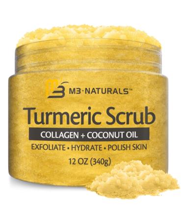 Exfoliating Body Scrub | Turmeric Body Scrub and Skin Exfoliator with Collagen and Coconut Oil | Gently Exfoliate Face Body Hand and Foot Scrub| Moisturizing Body SkinCare products by M3 Naturals