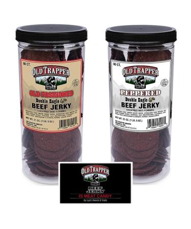 Old Trapper Double Eagle Beef Jerky Old Fashioned & Peppered - Pack of 2 with Bonus Old Trapper Magnet by Lyza's Sweets & Treats