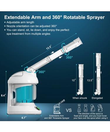 DENFANY Nano Ionic Face Steamer - Extendable 360 Rotating Arm | Skin Hydration and Pore Cleansing - Buy Online on SooperMarket.com