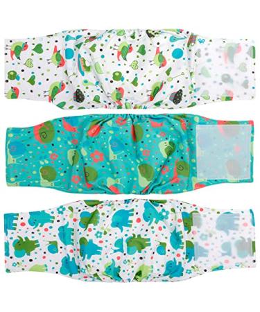 Micoooyo washable abdominal bandage for male |Reusable dog diapers |Suction -able dog wraps with adjustable closure-small (3-pack elephants snails and birds) elephants snails birds small 22.8-33cm (waist)