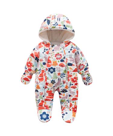 famuka Baby Snowsuit Romper Fleece Lined Outwear Winter Warm Outfit With Gloves 3-6 Months Orange