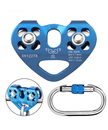 Youngneer Climbing Zip Line Pulley 30KN Double Tandem Speed Dual Trolley with 25kN Carabiner for 1/4 5/16 3/8 1/2 Cable for Zipline Climbing Rescue Pulley