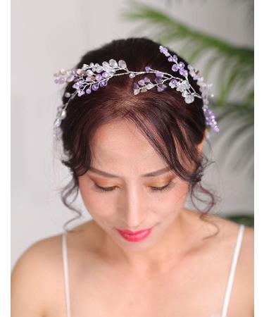 Purple Bridal Wedding Hair Vine - Denifery Natural Stone & Crystal Headpiece - Buy Online on SooperMarket.com