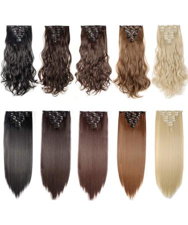 Silk-co Clip in Hair Extensions - 100% Synthetic 23 Inch Straight Blond & Bleach Blond Hairpieces - 8pcs for Full Head Coverage - Buy Online on SooperMarket.com