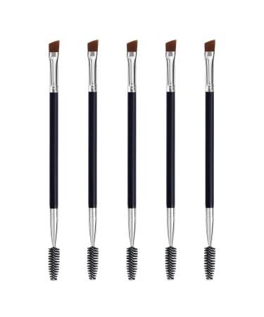 Duo Eye brow Brush Angled Eyebrow Brush and Spoolie Brush Eyelash Comb Eyebrow Brush Tool (5 Pcs)