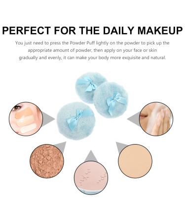Buy Beavorty Large Fluffy Powder Puff Set - 3 Round Loose Powders with Ribbon Bow Handle | Sky Blue - Perfect for Face & Body - Buy Online on SooperMarket.com