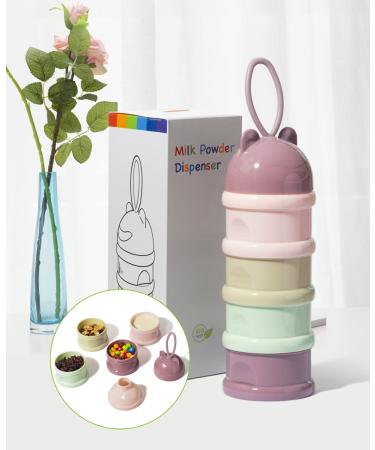 Infant&Baby Milk Powder Dispenser with 4 Separate Twist-Lock compartments Portable with Silicone Handle Good for Travel and Outdoor Activities BPA Free - Pink