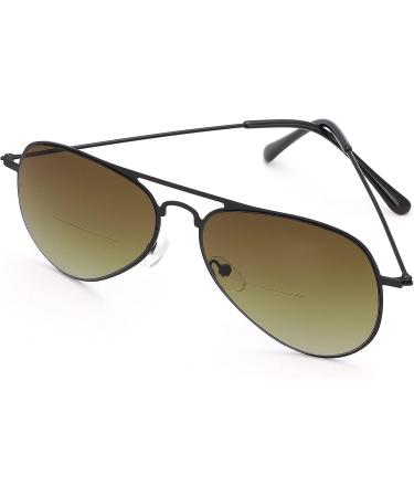 Yimi 2 Classic Bifocal Reading Glasses UV400 - Comfortable Metal Sunglasses for Men & Women - Black & Brown 2.0x - Buy Online on SooperMarket.com
