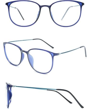 Koosufa Classic Retro Glasses Frames - Thin Nerd Glasses for Men & Women Ultra-Light TR90 Panto Frames with Case - Stylish Prescription-Free Eyewear in Blue - Buy Online on SooperMarket.com