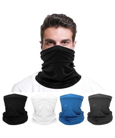 Ysimple 4 pieces multifunctional hose scarf neckerchf men sport breathable windproof neck hose soft and comfortable bandanas loop scarf for outdoor skiing motorcycle running black white sapphire blue dark gray