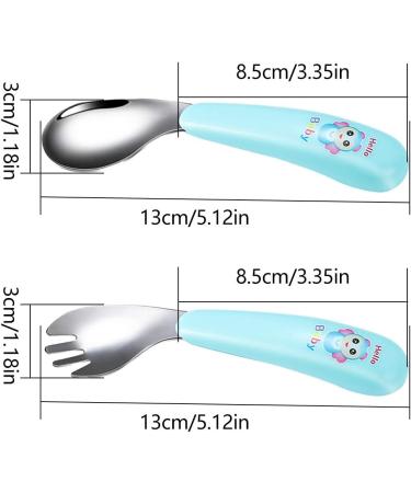 4PC Baby Cutlery Set - Stainless Steel Curved Spoons & Forks for Toddlers - Self-Feeding Baby Utensils in Blue & Pink - Buy Online on SooperMarket.com