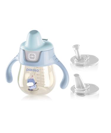 POTATO Sippy Cups For Toddlers with Straw Spill Proof  PPSU Learner Cup with Handle for Boy  Water Bottle for Baby 6 Months with 2 Type of Spout  6 Ounce Blue