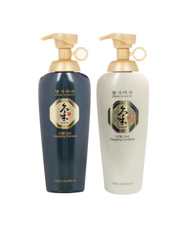 Daeng Gi Meo Ri - Ki Gold Energizing Set - Korean Herbal Shampoo & Treatment for Revitalized Scalp and Hair (500ml / 16.9 fl oz)