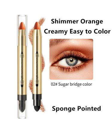 Go Ho Orange Highlighter Eyeshadow Stick - Cream-to-Powder Pen for Bright Eyes | Shimmer Orange Hue | Easy Application with Sponge | 01 Shimmer Orange & 02 Highlighter - Buy Online on SooperMarket.com