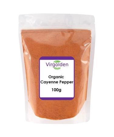 Organic Ground Cayenne Pepper 100g by Virgolden Organic - Rich Deliciously Warm Smoky Aroma Make it an Appealing Addition to Many Dishes