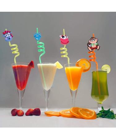 iwobi 12 Pcs Animal Curly Straws Reusable Plastic Curly Novelty Straws for Kids Birthday Party - Buy Online on SooperMarket.com