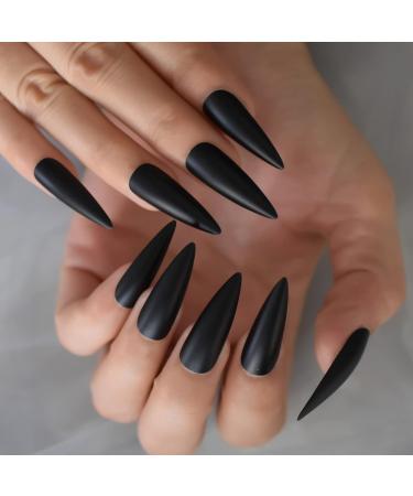 24pcs Extra Long Matte Black False Nails - Full Coverage Reusable & Long Lasting - International Shipping Available - Buy Online on SooperMarket.com