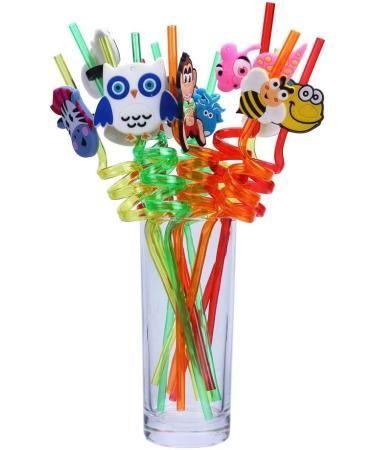 iwobi 12 Pcs Animal Curly Straws Reusable Plastic Curly Novelty Straws for Kids Birthday Party - Buy Online on SooperMarket.com