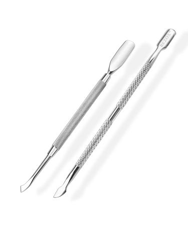 BEZOX Cuticle Pusher 2pcs Premium Stainless Steel Cuticle Trimmer UV Gel Polish Remover - Nail Tools Scraper Dead Skin Remover 2-light Silver