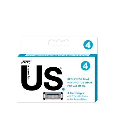 BIC US 5-Blade Unisex Shaving Razor For Men and Women, Lubricating Strip For a Smooth, Close Shave, 4 Cartridges