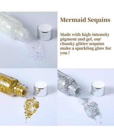 Holographic Body Glitter Gel - 3-Pack Chunky Sequin Liquid for Nails & Makeup | Silver Sparkle for Parties & Weddings - 1.1 x 3.15in - Buy Online on SooperMarket.com