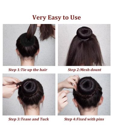 Donut Hair Bun Maker Set - 3 Ring Style Bun Makers + 20 Large Bobby Pins - Black C-Black - Buy Online on SooperMarket.com