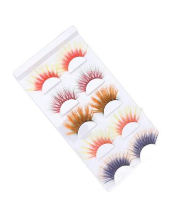 Colorful False Eyelashes - 5 Pairs 6D Long Curled Lashes for Halloween & Stage Makeup | Gradient Orange Red Blue Thick Synthetic Lashes - Buy Online on SooperMarket.com