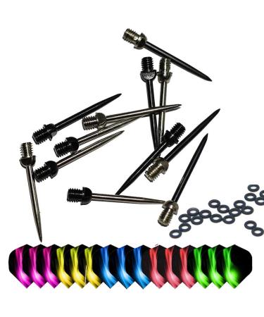 ToBeIT 12 pcs Steel Dart Tips, 15pcs Dart Flights and 20 pcs Dart o-Rings washers (3.5cm)
