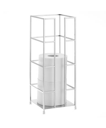 mDesign Metal Free-Standing Toilet Paper Reserve Tower Stand, 3-Jumbo Tissue Roll Storage Canister Holder for Bathroom Under Sink, Shelf, Beside Vanity, Cabinet, Corner, Citi Collection - Chrome