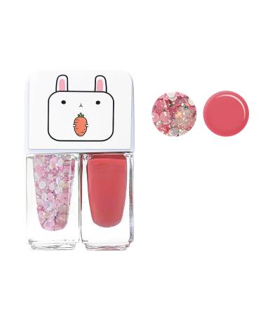2 In 1 Pink Glitter Nail Polish Nail Varnish Set Peel off Coral Pink Quick Dry Long Lasting Kids Nail Polish Holographic Water Based Formula No UV Needed Non-toxic for Girls DIY Nail Art at Home
