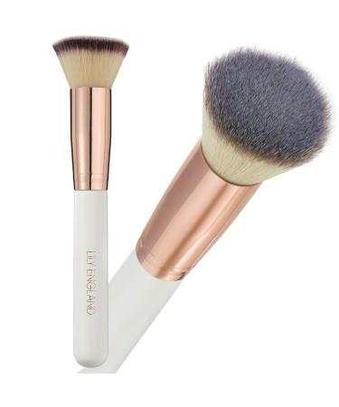 Kabuki Brush for Makeup - Flat Top Foundation Brush for Blending Liquid Cream and Powder - Professional Cruelty Free in Rose Gold by Lily England