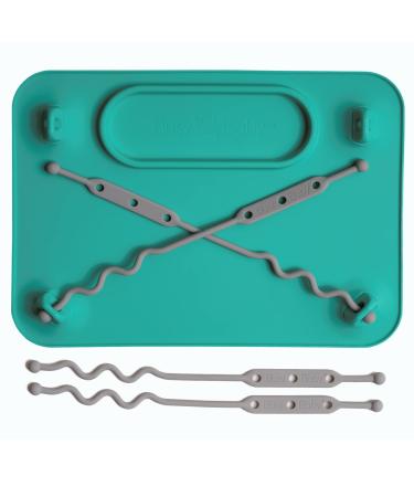BUSY BABY Silicone Placemat - Built-in Suction Cups - 4 Toy Tethers for Babies Toddlers and Kids - Food Grade Silicone - 8.5 x 11 in - Comes with Travel Sleeve - Dishwasher Safe - Spearmint