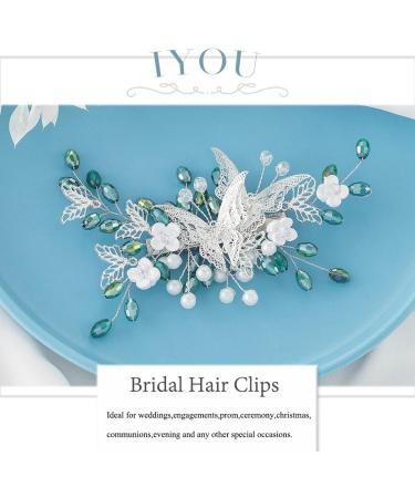 IYOU Bridal Wedding Hair Clips Green Crystal Barrette Hair Comb Butterfly Flower Headpiece Prom Bride Hair Accessories for Women - Buy Online on SooperMarket.com