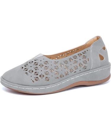 Kinrui Women's Hollow Out Loafers - Casual Slip On Shoes with Arch Support, Comfortable Closed Toe Flats, Size 8.5, Grey - Buy Online on SooperMarket.com