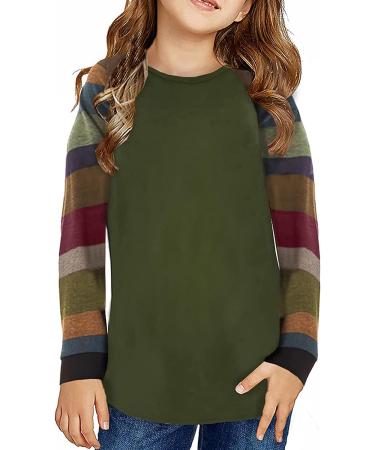 Girls Green Color Block Striped Tunic Top | Kids Fashion Long Sleeve Blouse 6-7 Years - Buy Online on SooperMarket.com