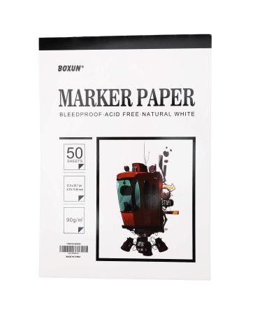 BOXUN Premium 50 Sheets Sketch Marker Paper Pad, Bleedproof Artist Drawing Paper, 8.27 x 11.69 Inch