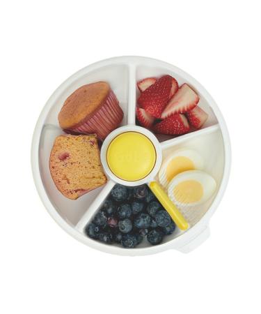 GoBe Kids Large Snack Spinner Bundle with Hand Strap and Sticker Sheet - Reusable Snack Container with 4 Compartment Dispenser & Sliding Door | BPA and PVC Free | Dishwasher Safe | No Spill Leakproof Lemon Yellow Large
