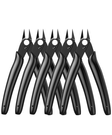 BOENFU Flush Cutter Small Wire Cutters Cable Tie Cutter 5 Pack 5 Inch Precision Wire Clippers Hobby Snips Side Cutting Pliers for Jewelry Making Electronics Black Black ( 5 Pack )