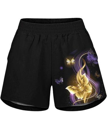 Gufesf Women's Linen Summer Shorts - Lightweight & Comfy Elastic High Waist Casual Shorts with Pockets | W1 Gold - Medium - Buy Online on SooperMarket.com