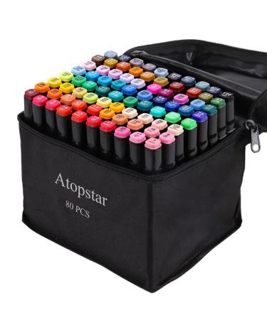 ATOPSTAR 80 Colors Alcohol Markers Artist Drawing Art Markers for Kids Dual Tip Markers for Adult Coloring Painting Supplies Perfect for Kids Boys Girls Students Adult(80 Black Shell) Black 80